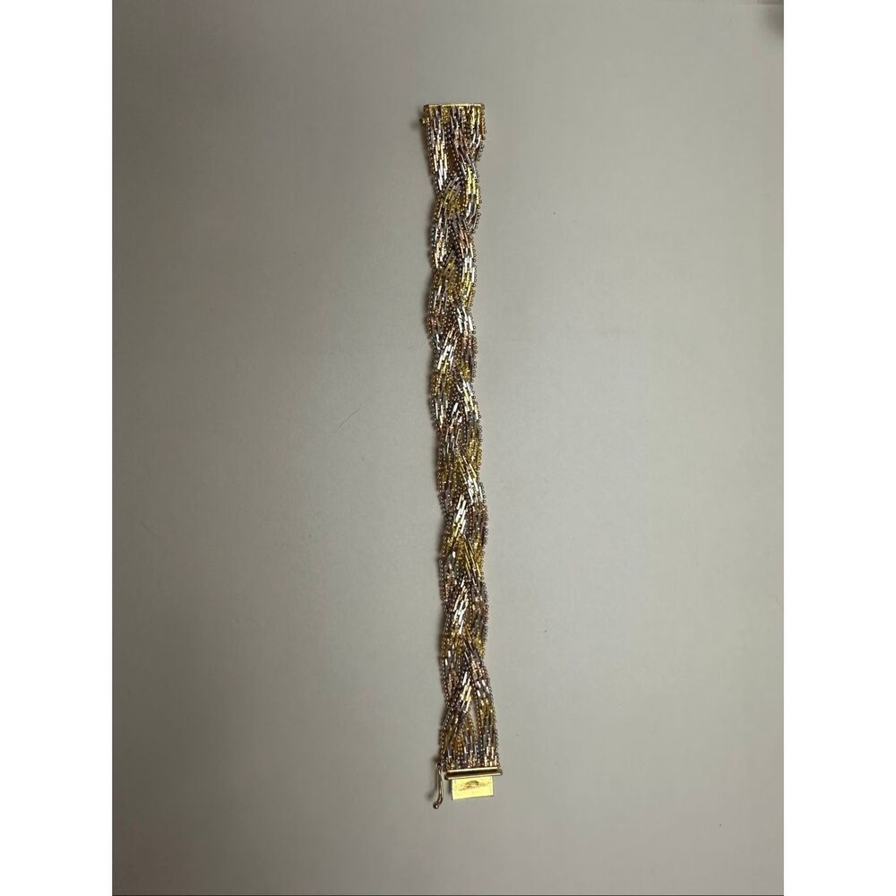 Vintage Italy 925 Sterling Silver Tri-Color Braided Beaded Bracelet 7.5" 36g - Picture 7 of 7